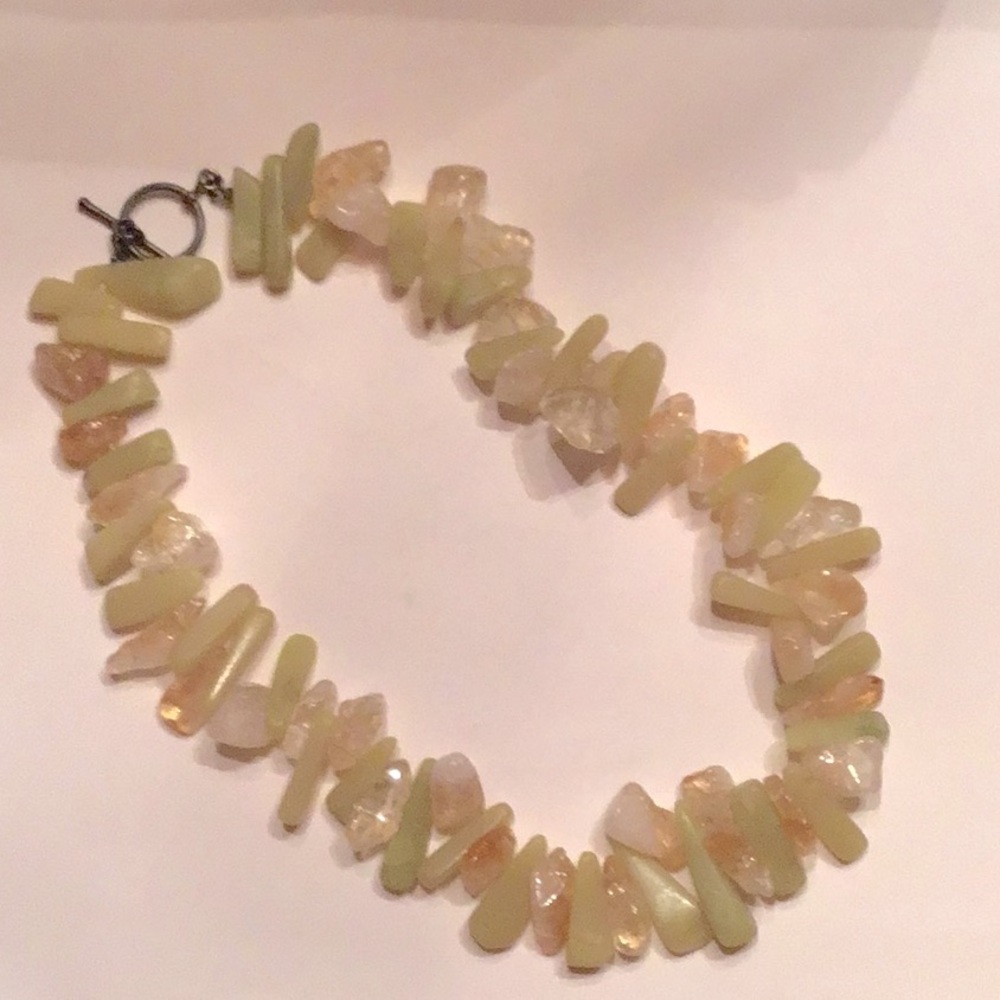 New Quartz Necklace, handmade, sterling silver closure, 16”L